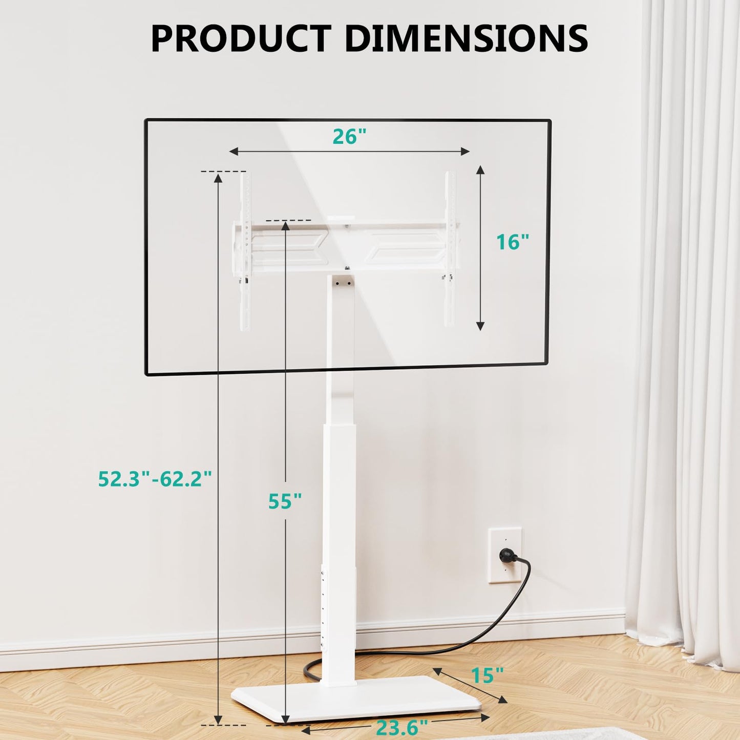 WALI Rolling TV Stand with Power Outlet & AV Shelf, Mobile Tall TV Stand Mount on Wheels for 34-75 inch TV up to 110 lbs, Swivel Height Adjustable TV Cart with Wood Base for Bedroom(TVDVD-6PRW), White