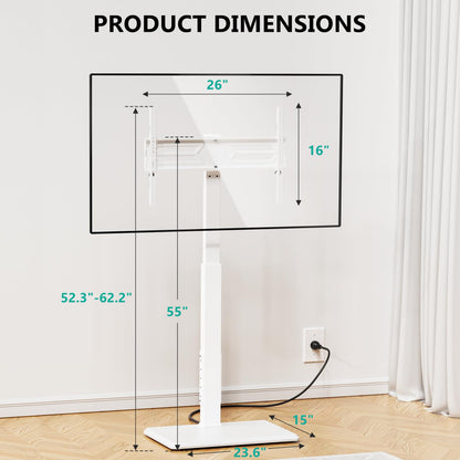 WALI Rolling TV Stand with Power Outlet & AV Shelf, Mobile Tall TV Stand Mount on Wheels for 34-75 inch TV up to 110 lbs, Swivel Height Adjustable TV Cart with Wood Base for Bedroom(TVDVD-6PRW), White
