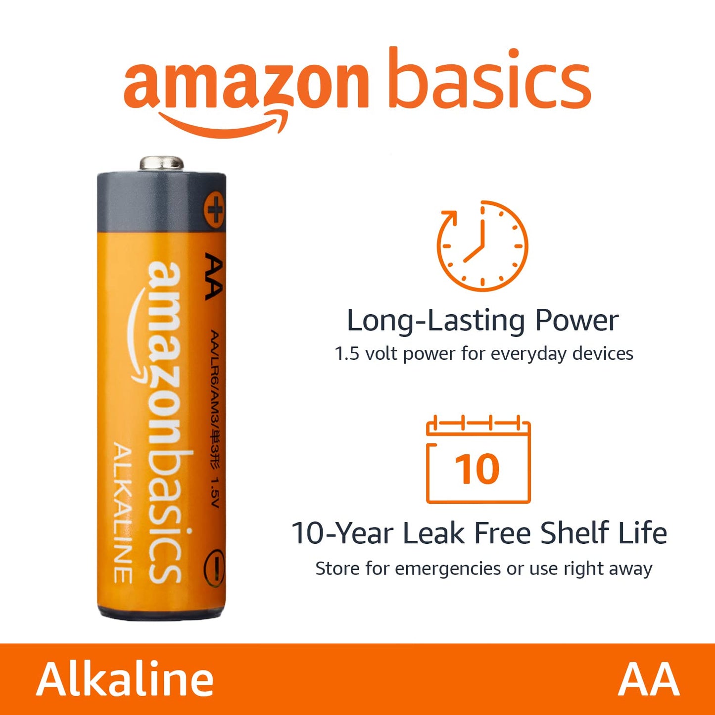 Amazon Basics AA Alkaline Hochleistungsbatterien, 48 Stück, 1,5 Volt, 10 Jahre lagerfähig, langlebig, auslaufsicher