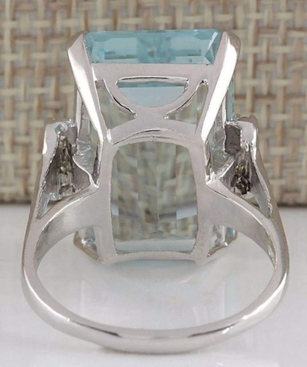Lzz Vintage Fashion Lady 925 Silver Emerald Cut Blue Aquamarine Gemstone Ring with Diamond Ring Wedding Jewelry Size 5-11, US code 5, Zirconia,Gemstone,Silver, Cubic Zirconia