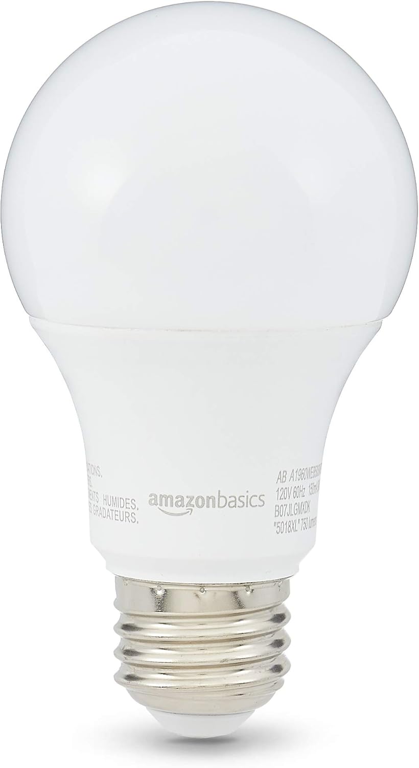 Amazon Basics Soft White LED Light Bulb, A19, 40 Watt Equivalent, Energy Efficient 6W, E26 Standard Base, 2700K, Non-Dimmable, 10,000 Hour Lifetime, 6-Pack
