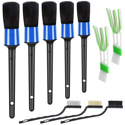 10pcs Auto Car Detailing Brush Set Car Interior Cleaning Kit Includes 5 Boar Hair Detail Brush,3 Wire Brush, 2 Air Vent Brush for Cleaning Interior Exterior, Dashboard Engines Leather Wheel
