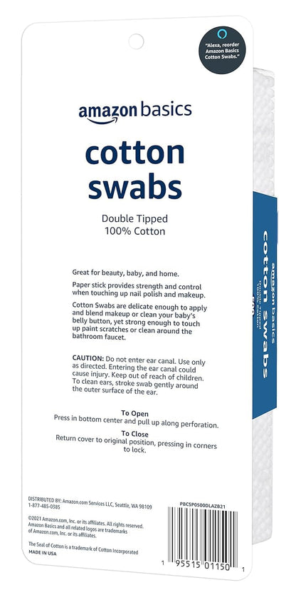 Amazon Basics Double-Tipped Cotton Swabs for Everyday Needs