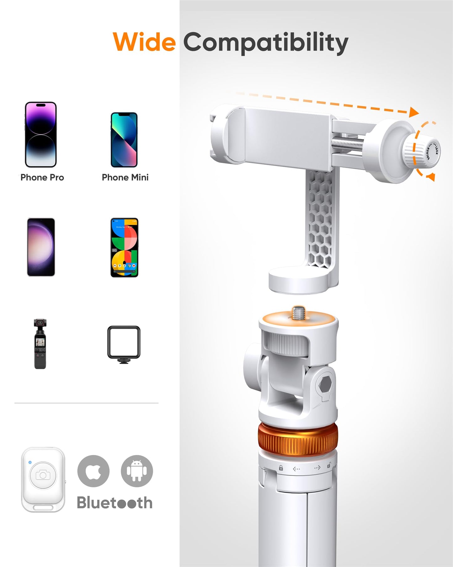 EUCOS 62" Handy-Stativ, Stativ für iPhone und Selfie-Stick mit Fernbedienung, ausziehbarer Handy-Ständer und ultimativer Handy-Halter, robustester Handy-Ständer, kompatibel mit iPhone/Android