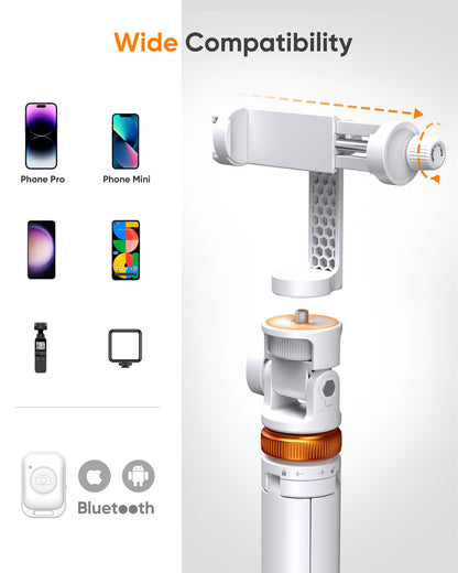 EUCOS 62" Handy-Stativ, Stativ für iPhone und Selfie-Stick mit Fernbedienung, ausziehbarer Handy-Ständer und ultimativer Handy-Halter, robustester Handy-Ständer, kompatibel mit iPhone/Android