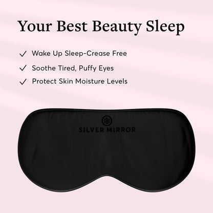 Sleep Mask in Black, 100% Silk, Pure Mulberry Silk, Light Blocking Eye Mask with Elastic Strap for Sleep & Travel, Ultra Soft, No Pressure, Reduce Puffy Eyes, Machine Washable, By Silver Mirror