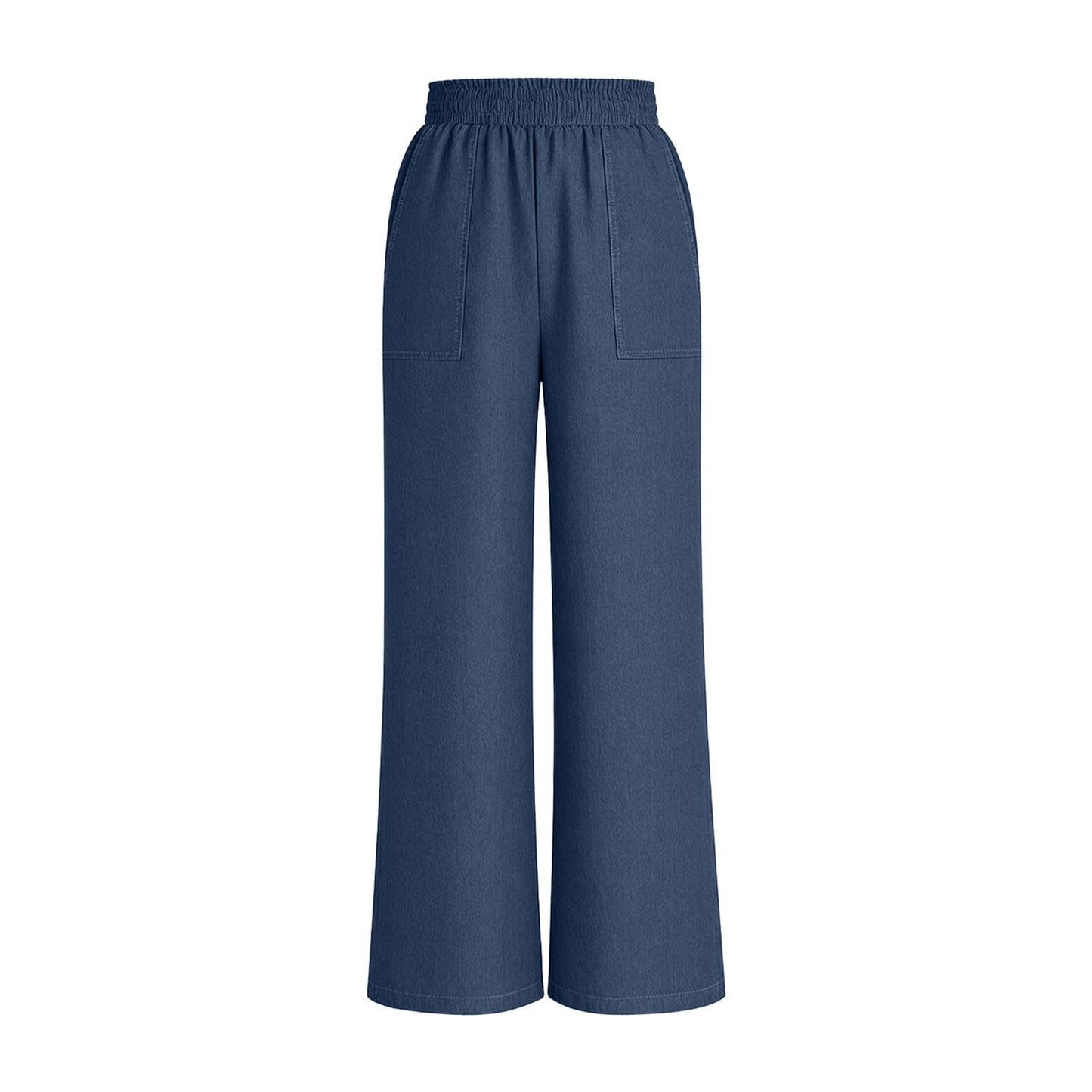 Bequeme Jeans für Damen Sommer Elastische High-Waist Fließende Weite Reisehose Trendige Palazzo Hose Weite Beinhose Dunkelblau