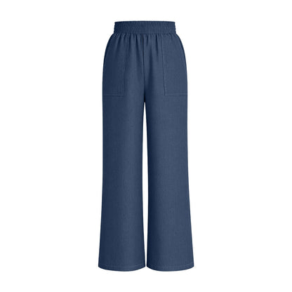 Bequeme Jeans für Damen Sommer Elastische High-Waist Fließende Weite Reisehose Trendige Palazzo Hose Weite Beinhose Dunkelblau