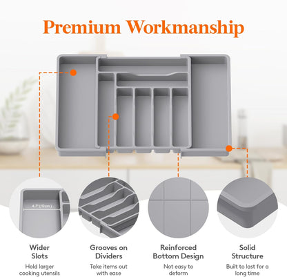 Lifewit Besteck Organizer, erweiterbarer Utensilien Organizer für die Küche, Utensilienhalter, verstellbarer Besteckkasten Schubladen Organizer für Löffel, Messer, Küchen Organizer und Aufbewahrung, Schwarz