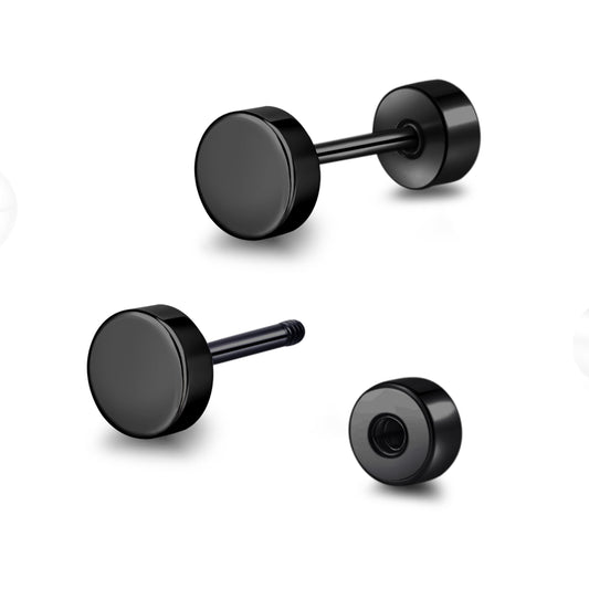 TitanHeart Hypoallergenic Titanium Screw Back Flat Back Dot Stud Earrings 3mm-5mm Simple Classic Helix Tragus Cartilage Earlobe Stud Earrings for Women Men(Black,5mm)
