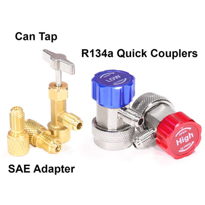 XtremepowerUS 3CFM 1/4HP Vacuum Pump HVAC R134a, R12, R22, R410a, A/C Refrigeration R134 Can Tap Adapter, R134 Quick Connector AC Manifold Gauge Air Conditioner Oil Bottle w/Bag