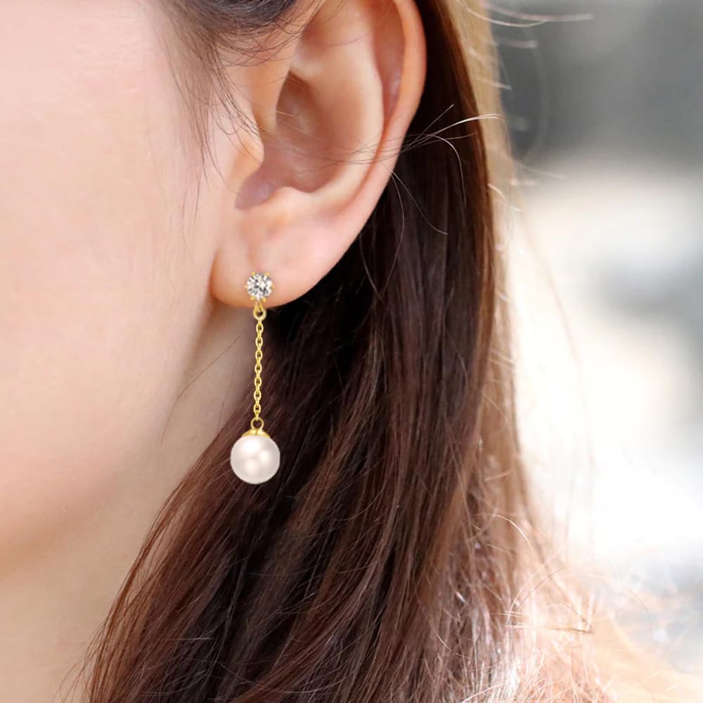 Trinckle Silber Tropfenohrringe mit Perlen, Silber Hängeohrringe für Frauen 5mm Brautperlen Lange Ohrringe für Muttertag, Weiß Boho Accessoires Hochzeitsschmuck, Silber Statement Ohrringe für Abschlussball Geburtstag