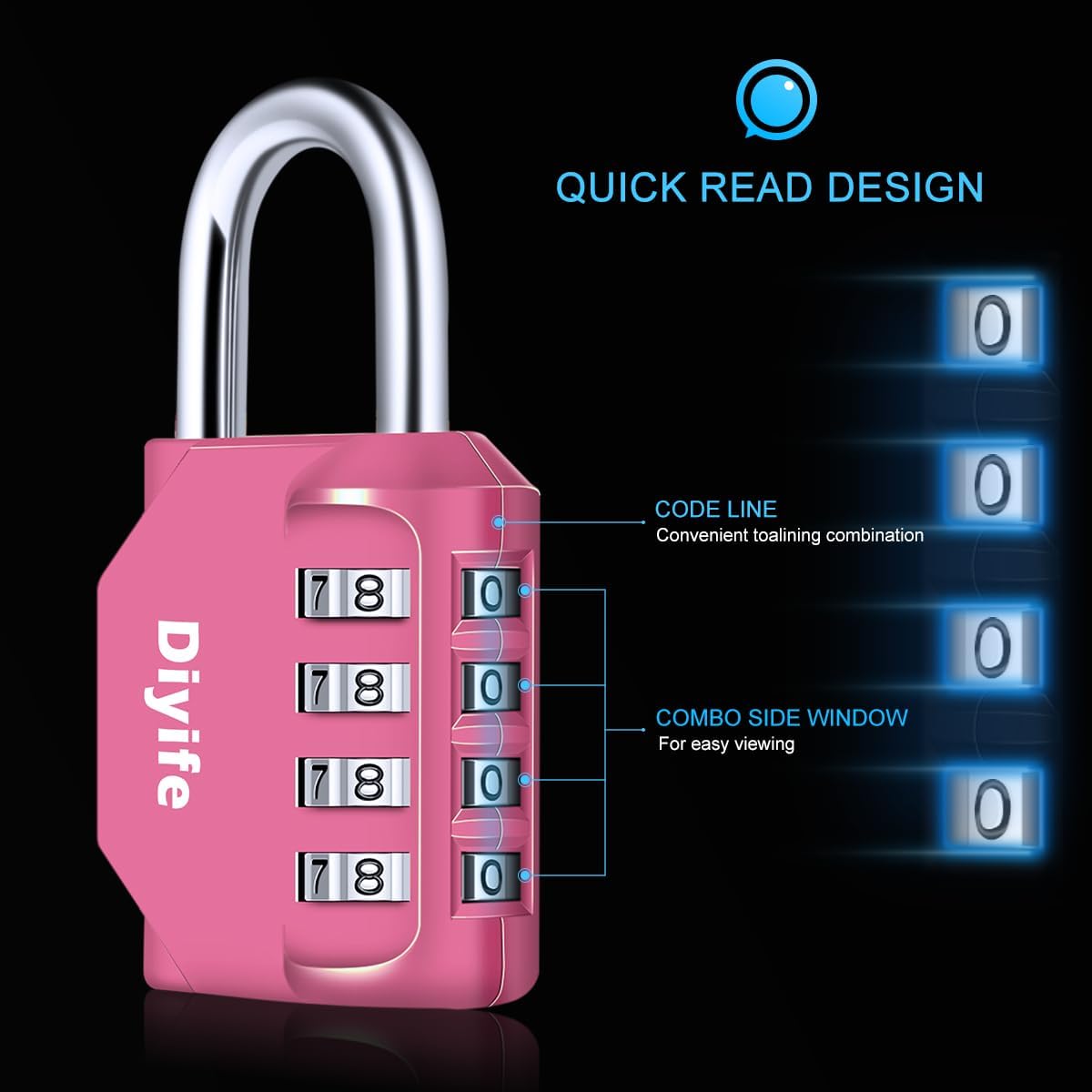 Combination Padlock, Diyife 4 Digit Locker Lock Weatherproof Lock Outdoor Combination Lock for School Gym Locker,Toolbox, Fence, Hasp, Cabinet(Black)