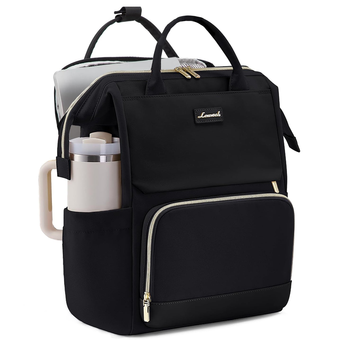 LOVEVOOK Laptop Backpack for Women with Giant Tumbler Holder Pocket, 15.6 inch Travel Work Bag Purse for Nurse Teacher, Waterproof Casual Daypack Bookbag for College Business
