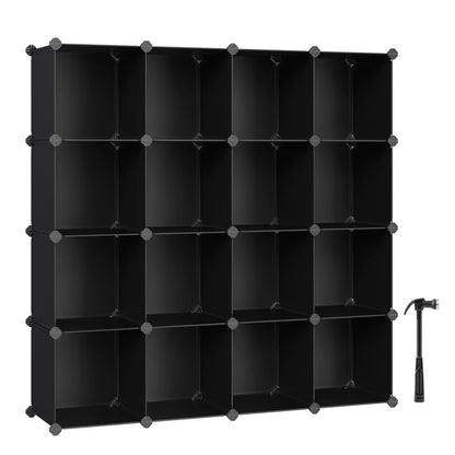 SONGMICS Cube Storage Organizer, Set of 16 Plastic Cubes, Closet Organizers and Storage, Room Organization, Bedroom Living Room, 12.2 x 48.4 x 48.4 Inches, Rustic Brown ULPC442A01