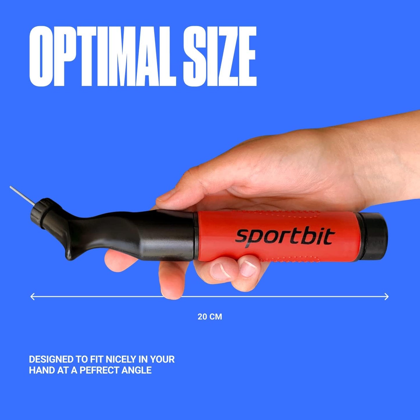 SPORTBIT Ballpumpe für Sportbälle - Basketballpumpe, Volleyballpumpe, Fußballpumpe - Handpumpe für alle Sportbälle - Push & Pull Aufblassystem - Inklusive 5 Nadeln
