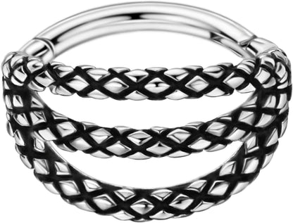 16G, 8mmSilver Black, Triple-stack Snake Skin