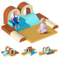 Olakids Toddler Climbing Toys Indoor, 10 Pieces Baby Foam Blocks Soft Play Set with PU Leather, Kids Climb Crawling Activity Gym Playground for 1+ Years (Brown)