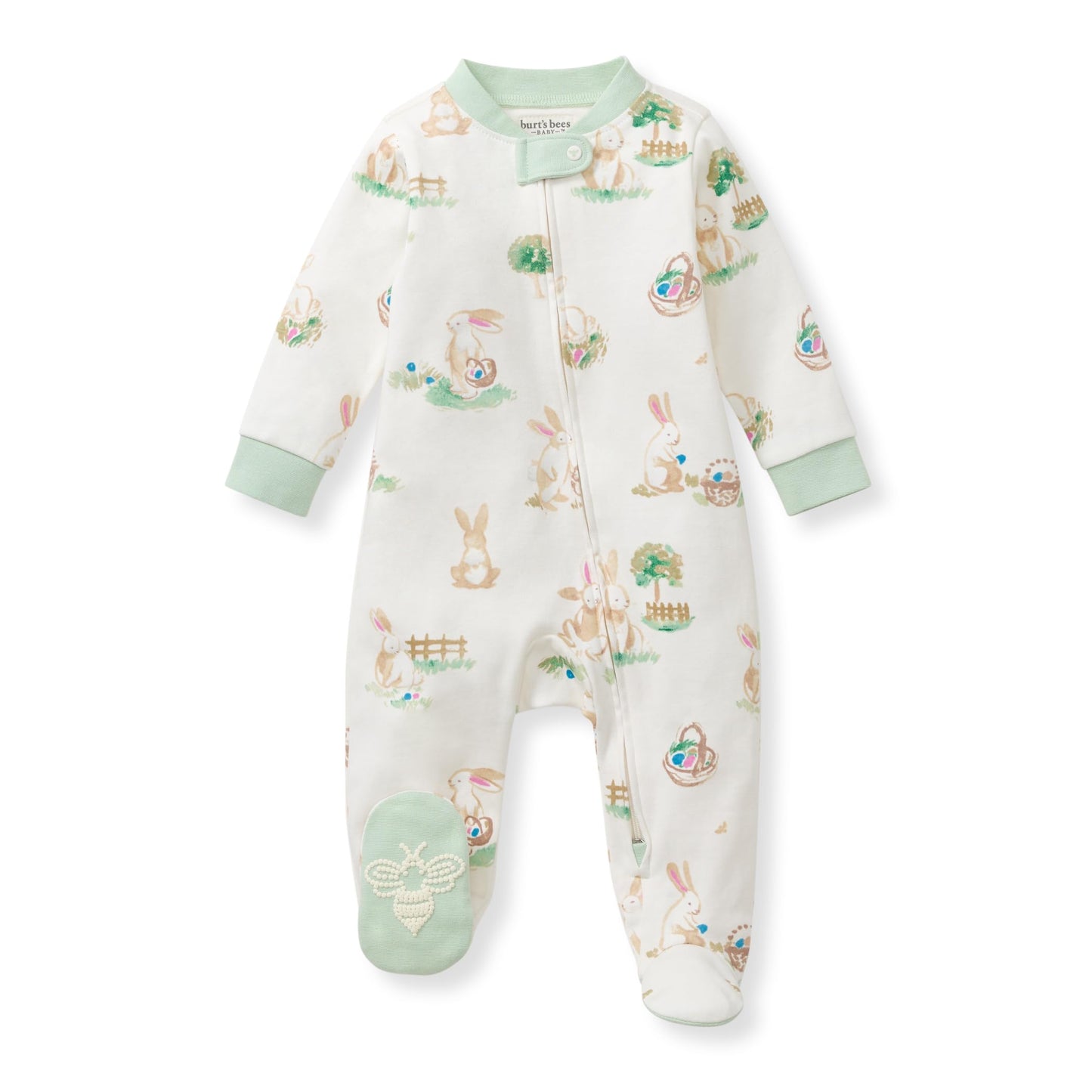 Burt's Bees Baby Boys Sleep and Play Pajamas, 100% Organic Cotton, One-piece PJs, Diagonal Zip Up Loose Fit Footie