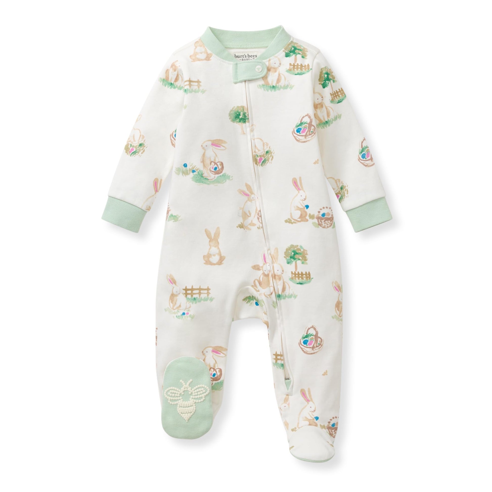 Burt's Bees Baby Boys Sleep and Play Pajamas, 100% Organic Cotton, One-piece PJs, Diagonal Zip Up Loose Fit Footie