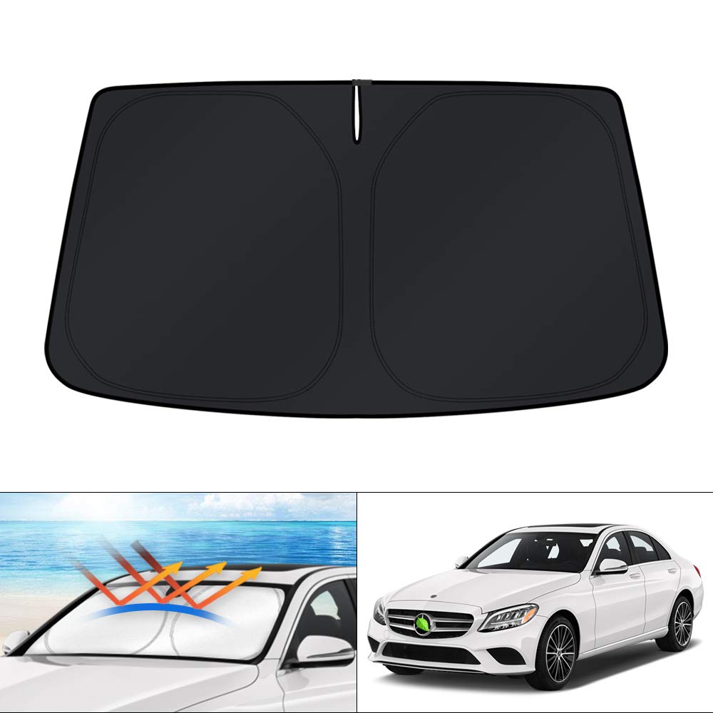 KUST Windshield Sun Shade for 2017-2026 Tesla Model Y/Model 3 Sunshade Accessories (Fit 2025-2026 Model Y Juniper / 2024 Model 3 Highland) Upgraded Foldable Sunshade, Blocks UV Rays Keep Car Cool