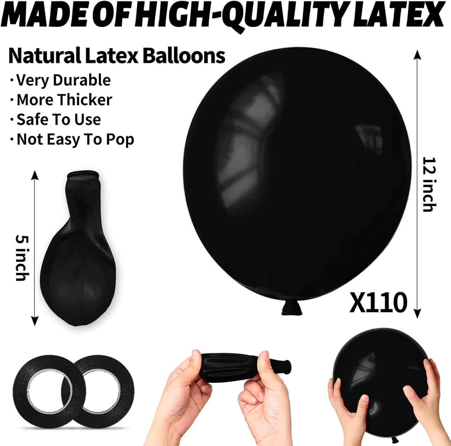 110pcs Black Balloon 12 inch, Black Latex Balloons for Birthday Party Baby Shower Wedding