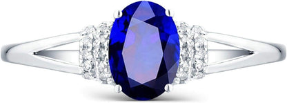 Gemstone Ring for Women, 18K White Gold Wedding Ring for Ladies Oval Shape Lab Created Sapphire and Lab Created Diamond