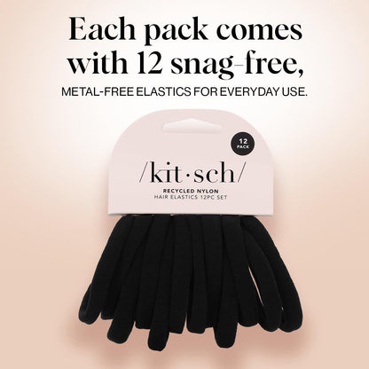 Kitsch Schwarze Haargummis ohne Haarschäden – Starke, dehnbare Haarbänder | Weiche Nylon-Pferdeschwanzhalter, ziepen nicht, ideal für Hochsteckfrisuren und Zöpfe | Ideale Geschenke für Frauen – Schwarz, 20 Stück