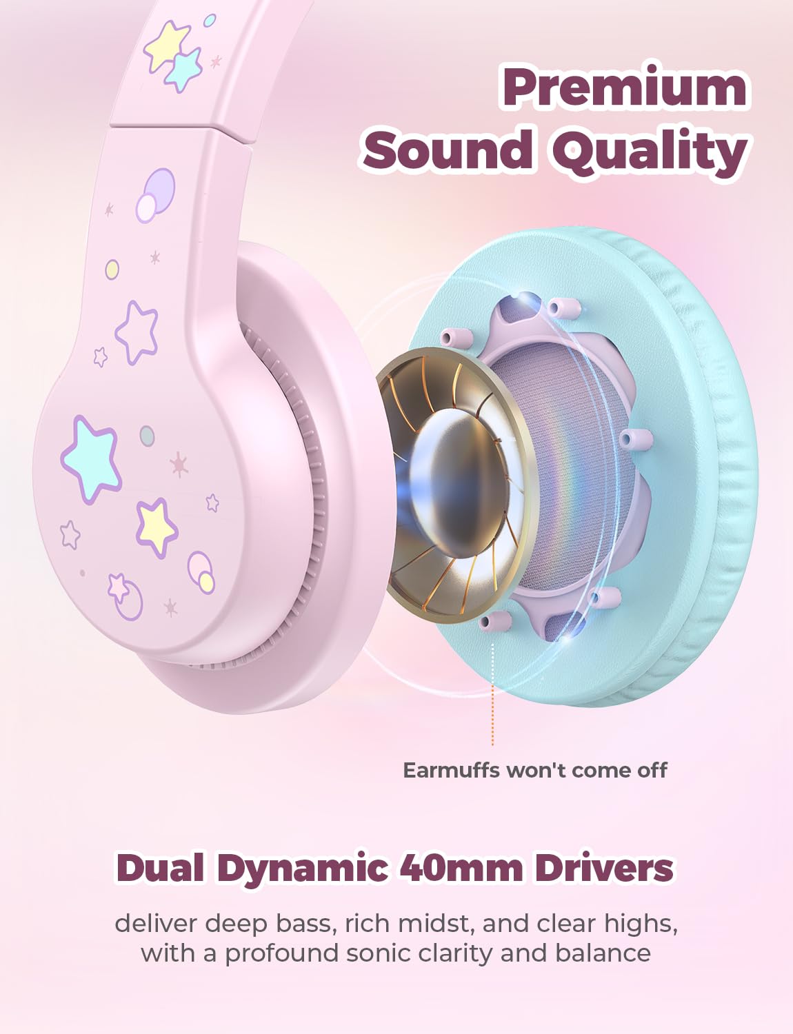 iClever Kinderkopfhörer für Schule und Reisen, sichere Lautstärkebegrenzung, HD-Mikrofon, Stereo-Sound Over-Ear-Kopfhörer für Mädchen und Jungen, FunShare Faltbar, 3,5 mm kabelgebunden für iPad Computer, HS19