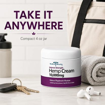 Medical Miracles 10,000mg Hemp Cream - High Potency Topical Formula - 4oz (120ml) Jar - Fast-Absorbing & Non-Greasy Moisturizing Cream with Natural Botanicals