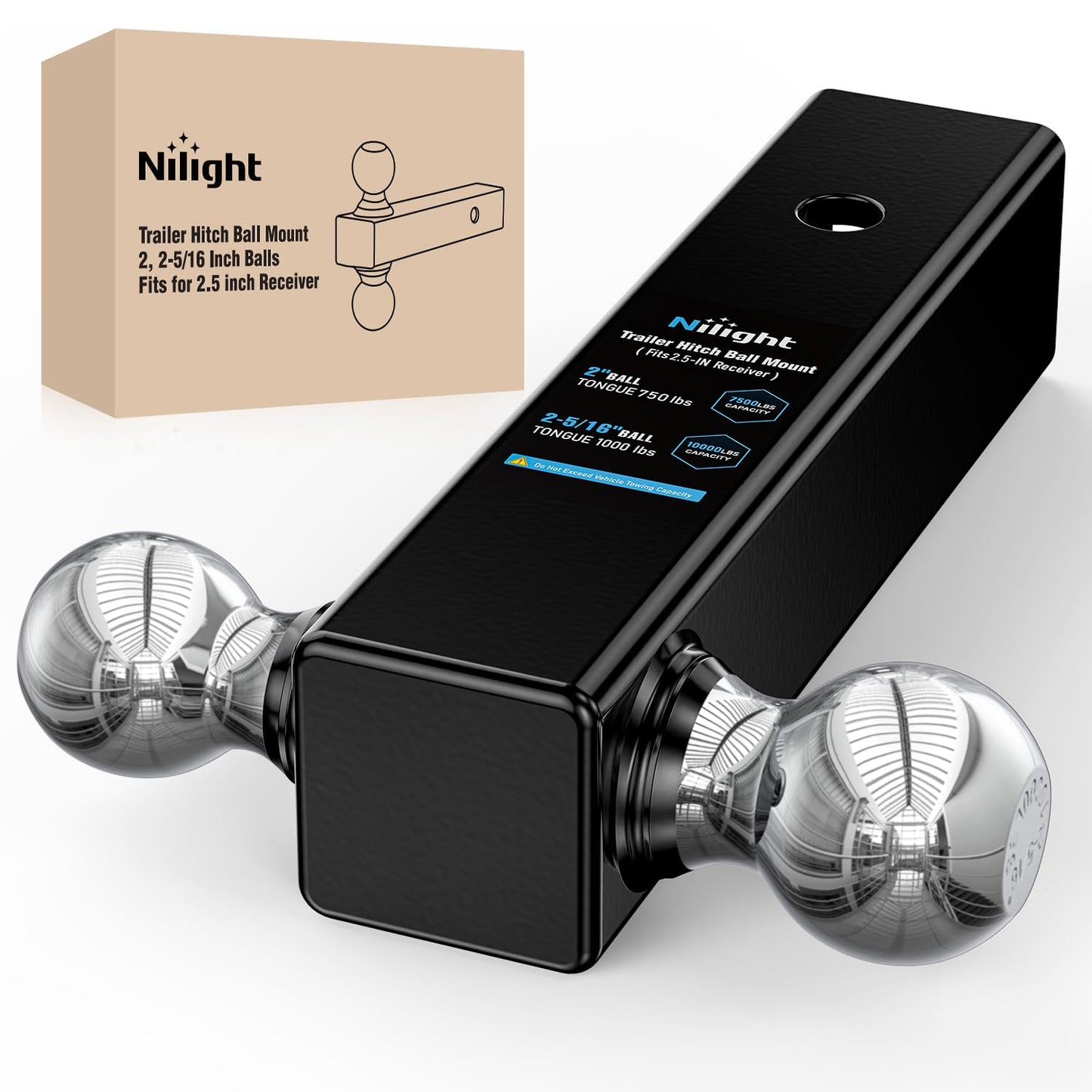 Nilight Anti-Theft Shackle Hitch Receiver 2Inch 45000 LBs Breaking Strength 3/4" Anti-Theft D Ring Shackle 5/8" Trailer Hitch Lock Pin Heavy Duty Solid Towing Kit for Trucks Off Road (Black)