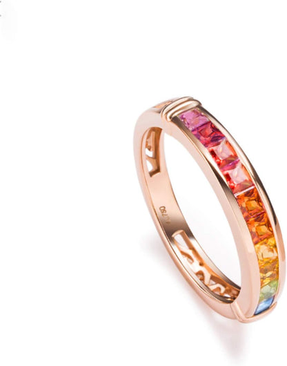 Aienid 18Ct Yellow Gold Women Ring Big 1.015Ct Blue Sapphire Colorful Diamond Engagement Ring for Her