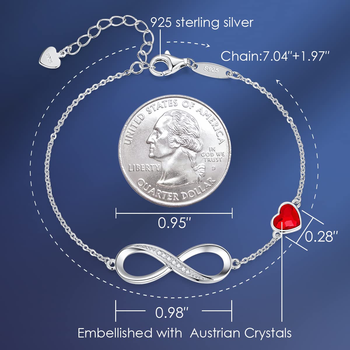 CDE Valentinstagsgeschenk Infinity Herz Geburtsstein Charm Gliederarmband für Damen 925 Sterling Silber Verstellbares Muttertags- Weihnachtsgeschenk Jubiläums- Geburtstags-Schmuck für Ehefrau Freundin Sie