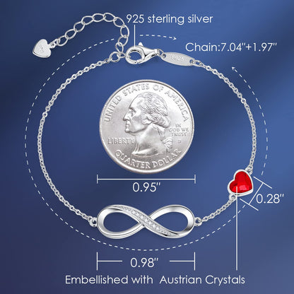 CDE Valentinstagsgeschenk Infinity Herz Geburtsstein Charm Gliederarmband für Damen 925 Sterling Silber Verstellbares Muttertags- Weihnachtsgeschenk Jubiläums- Geburtstags-Schmuck für Ehefrau Freundin Sie
