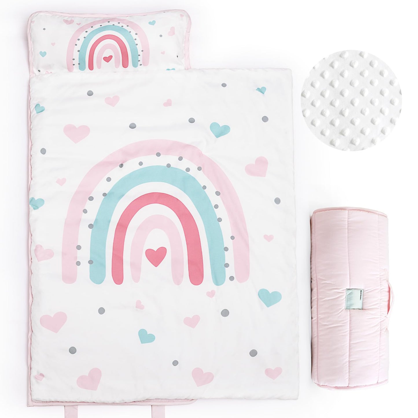 PHF Toddler Nap Mat with Removable Pillow and Minky Blanket, Rollup Design Kids Sleeping Mat, Slumber Bags for Boys, 55"x23" Toddler Sleeping Bag for Daycare Preschool Travel Camping, Space