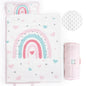 PHF Toddler Nap Mat with Removable Pillow and Minky Blanket, Rollup Design Kids Sleeping Mat, Slumber Bags for Boys, 55"x23" Toddler Sleeping Bag for Daycare Preschool Travel Camping, Space