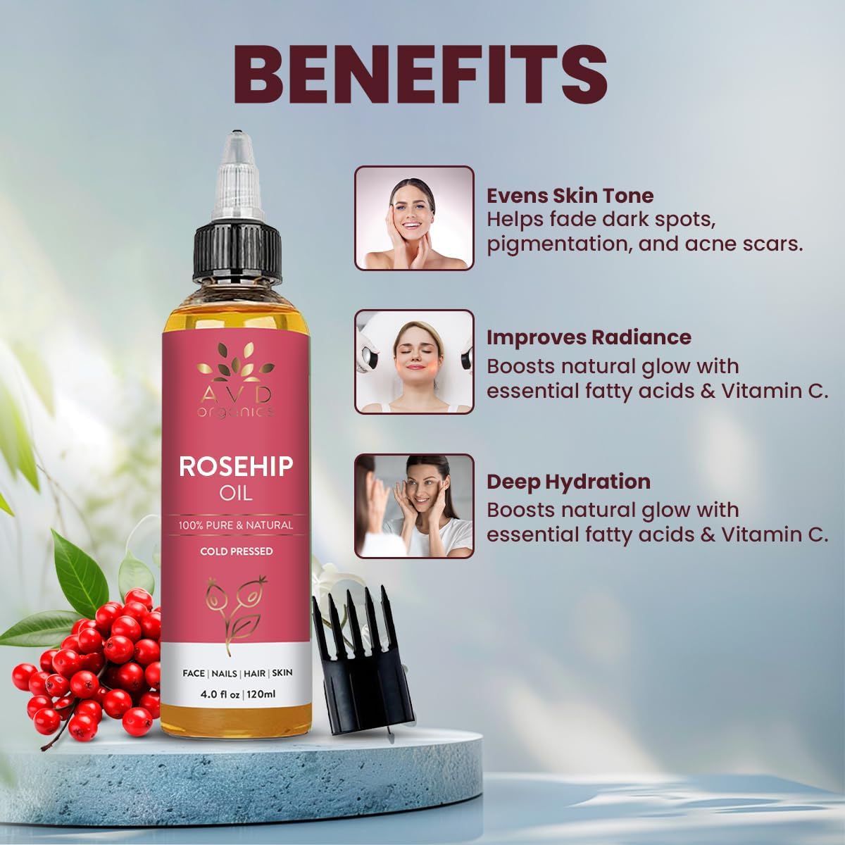 AVD Organics Rosmarinöl für Haarwachstum & Kopfhaut | Mit Biotin angereichert | Haarstärkend, pflegend und voluminös | Mit Jojoba- & Rizinusöl angereichert | GVO-frei 120ml