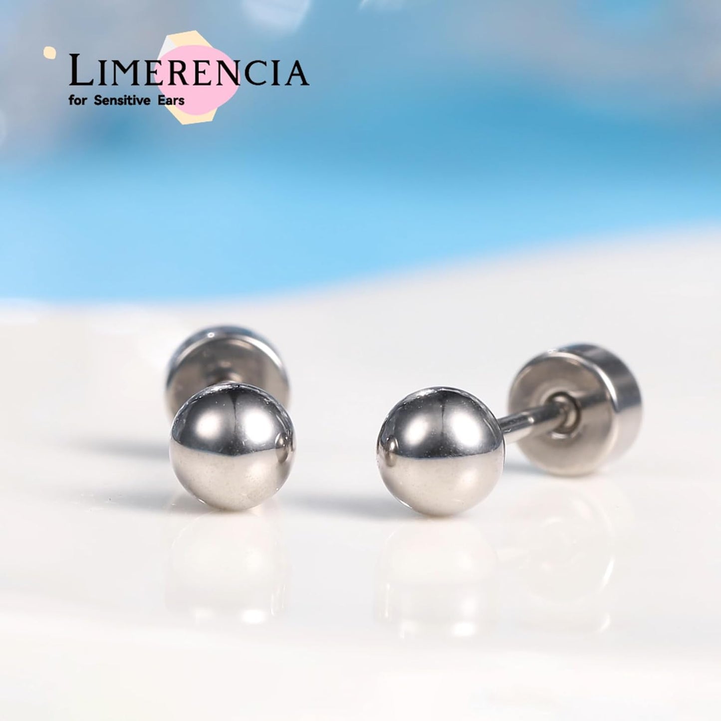 Limerenz Hypoallergene F136 Titan Schraub-Perlen-Ohrstecker (Flat Back Sleeper Earrings) Implantatqualität 20G Kleine Ohrstecker für empfindliche Ohren (5mm Perle)