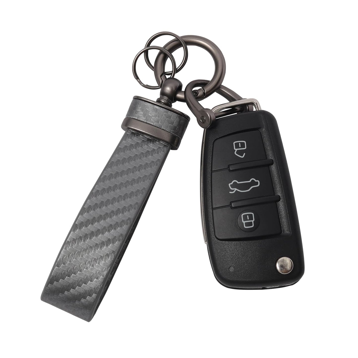 DEKEWEI Carbon Fiber Style Auto-Schlüsselanhänger aus Mikrofaser-Leder, universelle Schlüsselanhänger für Schlüssel-Fobs für Männer und Frauen, 360 Grad drehbar mit Anti-Verlust-D-Ring (Schwarz)