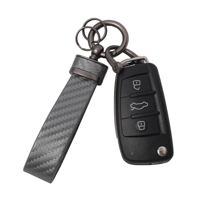 DEKEWEI Carbon Fiber Style Auto-Schlüsselanhänger aus Mikrofaser-Leder, universelle Schlüsselanhänger für Schlüssel-Fobs für Männer und Frauen, 360 Grad drehbar mit Anti-Verlust-D-Ring (Schwarz)