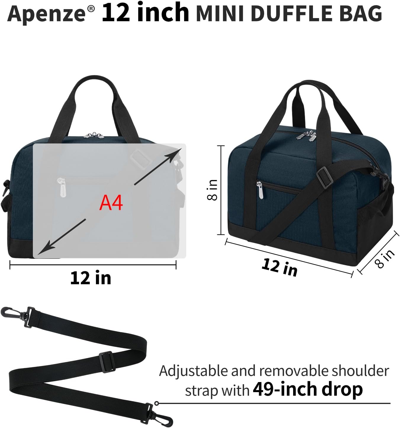 Kleine Sporttasche 18 Zoll Handgepäck Reisetasche für Wochenendtrips Sport-Schwarz