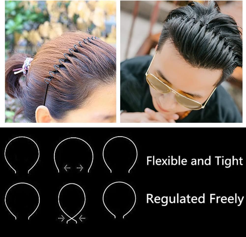 3er-Pack Haarband Metall-Haarband, Schwarzes Wellen-Spring-Sport-Herren-Haarband-Reif-Clip Damen-Accessoires Schlichtes Elastisches Rutschfestes Breites Haarband Outdoor