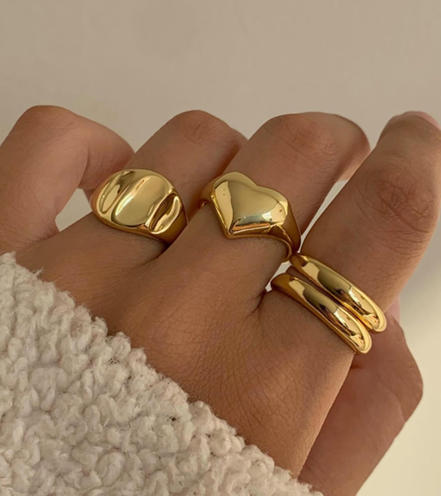 YEEZII Chunky Gold Rings for Women Non Tarnish, 18K Gold Plated Stackable Thumb Ring, Statement Women Rings Set