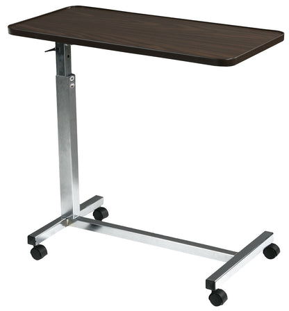 Drive Medical Overbed Table with Wheels - Secure Height Adjustment for Comfort - Non Tilt Surface - Smooth Rolling Design - Home & Hospital Use - Woodgrain Laminate Top - Silver Vein
