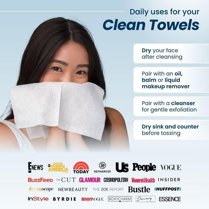 Clean Skin Club Clean Towels XL®, 100% USDA Biobased Gesichts-Handtuch, Einweg-Gesichts-Tuch, von der Eczema Association akzeptiert, Make-up-Entferner Trockentücher, ultraweich, 1 Packung, 50 Stück