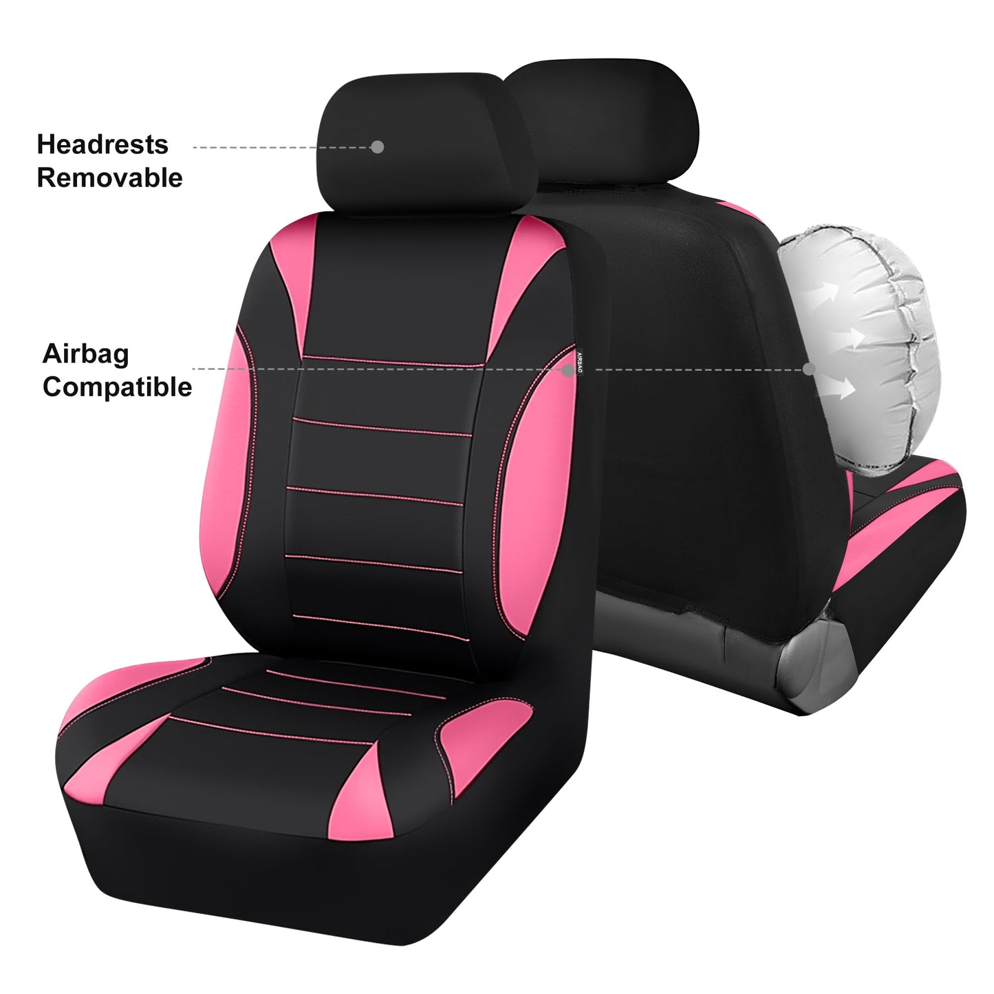 CAR Pass Neoprene Waterproof Two Front Car Seat Covers Set- Universal Fit for Vehicles, Airbag Compatiable(Black)