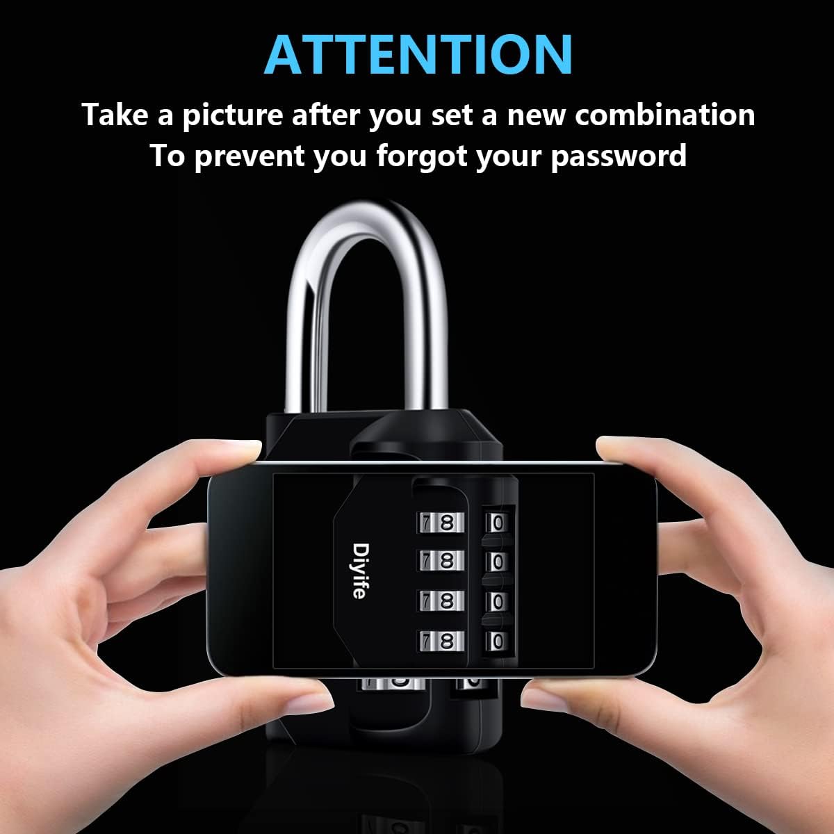 Combination Padlock, Diyife 4 Digit Locker Lock Weatherproof Lock Outdoor Combination Lock for School Gym Locker,Toolbox, Fence, Hasp, Cabinet(Black)