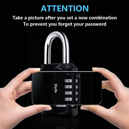 Combination Padlock, Diyife 4 Digit Locker Lock Weatherproof Lock Outdoor Combination Lock for School Gym Locker,Toolbox, Fence, Hasp, Cabinet(Black)