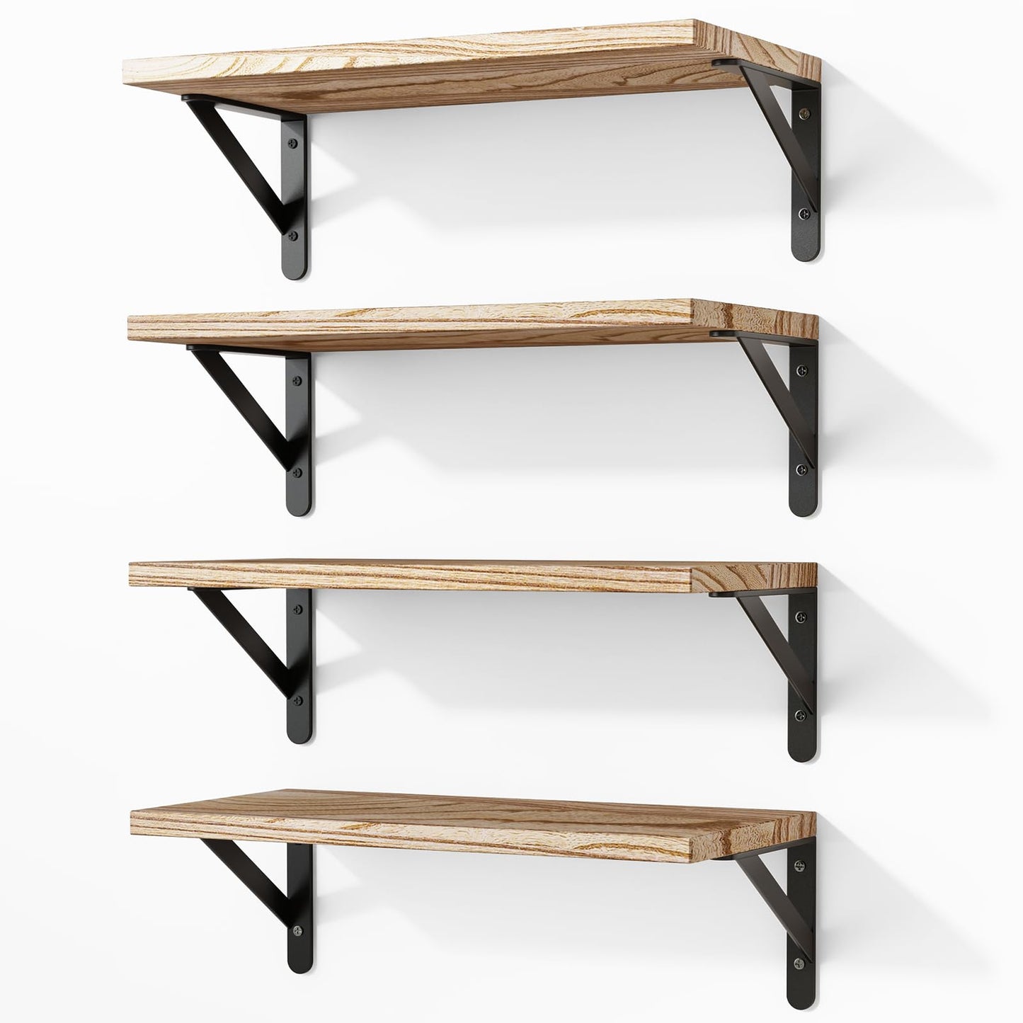 Fixwal Floating Shelves for Wall, Wood Wall Mounted Shelves for Bedroom, Bathroom, Living Room, Kitchen Storage and Decor(Brown, Set of 4, 16.5 Inch)