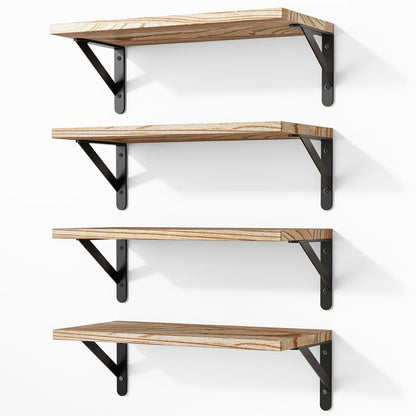 Fixwal Floating Shelves for Wall, Wood Wall Mounted Shelves for Bedroom, Bathroom, Living Room, Kitchen Storage and Decor(Brown, Set of 4, 16.5 Inch)